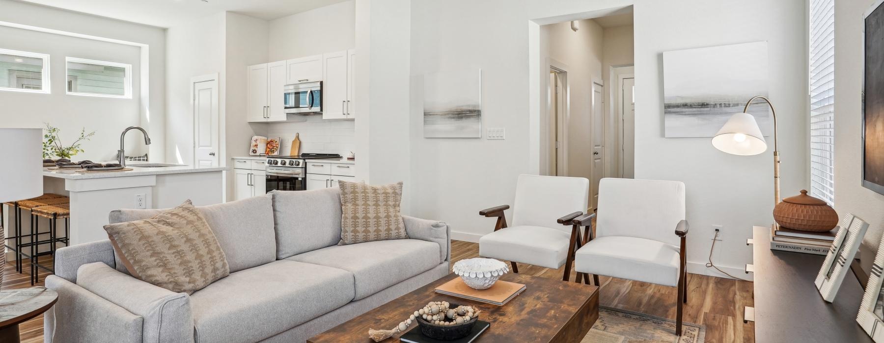 a living room with a couch and a coffee table